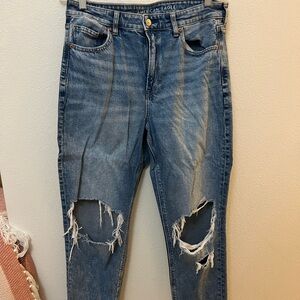 American Eagle Outfitters Women's Ripped Blue Mom Jeans